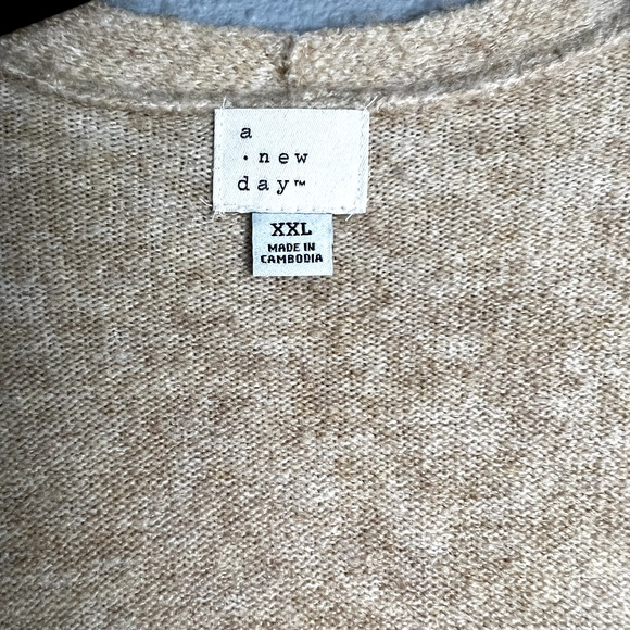 A New Day 2X Beige Brown Rust Colorblock Ribbed Knit Open Front Cardigan Sweater - Picture 3 of 10